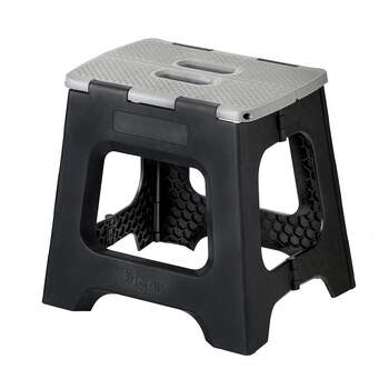 Vigar Compact Foldable 32cm Plastic Step Stool - Black-Grey