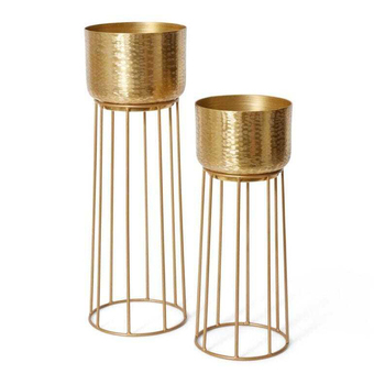 2pc E Style Soyala Aluminium/Iron Pot w/ Stand Round Set - Gold