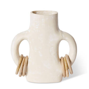 E Style Abdou Vessel Ecomix/Wood Decorative Vase 29cm - Ivory/Natural