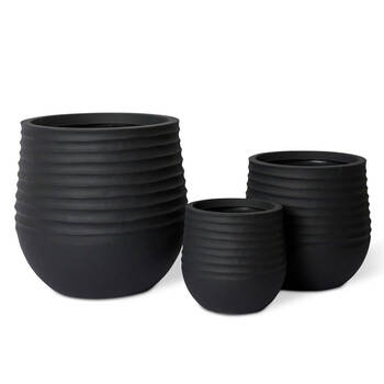 3pc E Style Knox Stonelite Polyethylene Planters Set 28/37/49cm - Black
