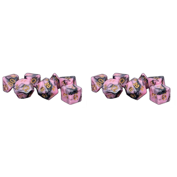 2x 7pc Fanroll by Metallic Acrylic Polyhedral Dice Set 16mm Stardust Pink/Black