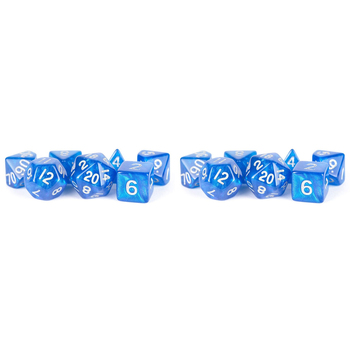2x 7pc Fanroll by Metallic Acrylic Polyhedral Dice Set 16mm Stardust Blue