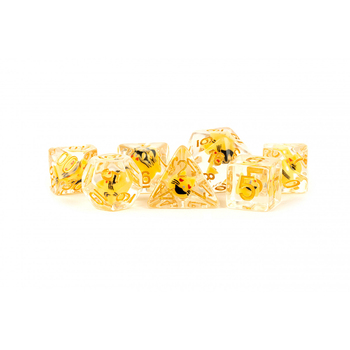 7pc Fanroll by Metallic MDG Polyhedral Cat Dice Set Resin 16mm