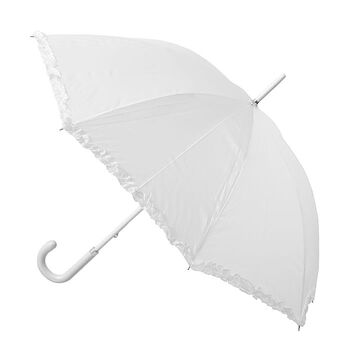 Clifton Wedding Single Frill Umbrella Wood Style - White