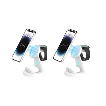 2PK Laser 3 in 1 Wireless Charging Stand Multi Device Charger Magnetic White