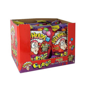 12PK Warheads Chewy Cubes Sour Sweet Fruity Candy Lollies 150g Bag Confectionery