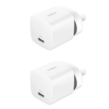 2x 2pc Belkin BoostCharge 30W Fast-Charging Wall Charger & 1m USB-C Cable White