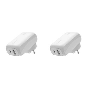 2PK Belkin Boostcharge 42W Fast-Charging Dual USB-C & USB-A Wall Charger White