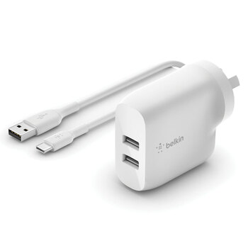 Belkin Dual USB-A Wall Charger 24W w/ USB-C Cable White