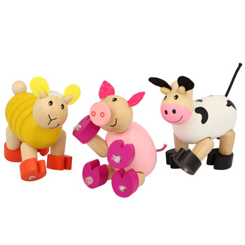 3PK Majigg Wood Flexi Farm Animals 7cm - Assorted