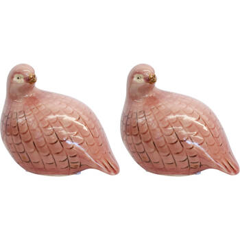 2PK LVD Guinea Fowl Porcelain Figurine Decor 15.5cm - Peach A