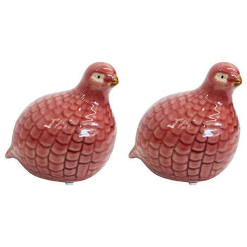 2PK LVD Guinea Quail Petite Porcelain Figurine Decor 12cm - Peach