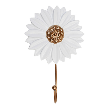 LVD Resin/Metal 16.5cm Sunflower Hook Clothes Hanger Home Decor - White/Gold