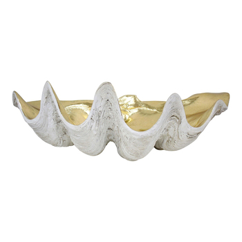LVD Decorative 52cm Resin Clam Shell/Trinket Decor XL - Aged White/Gold