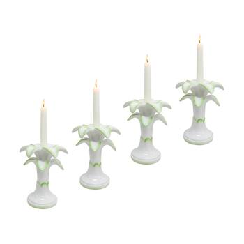 4PK LVD Ceramic 17cm Taper Palm Candle Holder Home Decor - Green