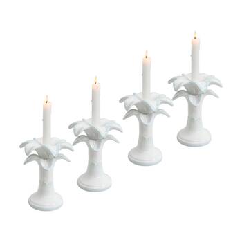 4PK LVD Ceramic 17cm Taper Palm Candle Holder Home Decor - White