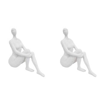 2PK LVD Resin Sculpture Modern Lady White Tex Home/Office Decor 21.5cm