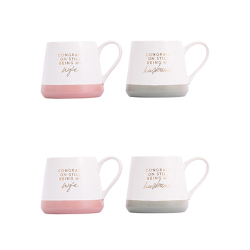 2x 2pc Splosh Wedding Congrats Ceramic Mug Set 440ml