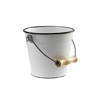 Urban Style Enamelware 1L Ice Bucket w/ Wire Handle/Black Rim - White