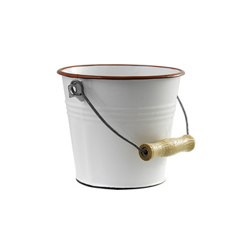 Urban Style Enamelware 1L Ice Bucket w/ Wire Handle/Red Rim - White