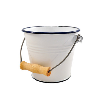Urban Style Enamelware 1L Ice Bucket w/ Wire Handle/Blue Rim - White