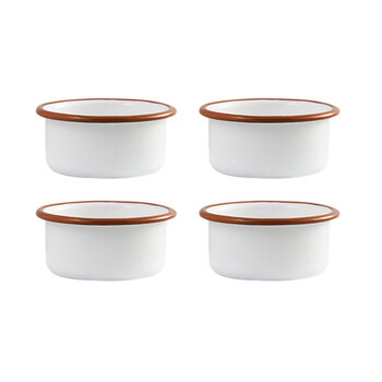 4x Urban Style Enamelware 8x4cm Ramekin w/ Red Rim - White
