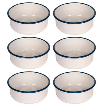 6x Urban Style Enamelware 16cm/900ml Round Bowl w/ Blue Rim - White