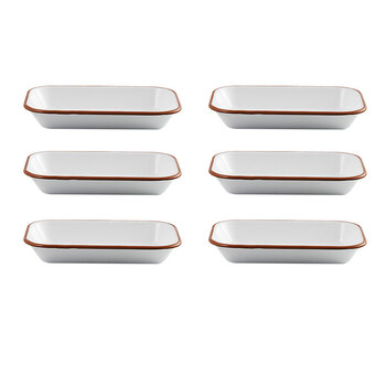6x Urban Style Enamelware 14cm Pickle Tray w/ Red Rim - White