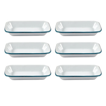 6x Urban Style Enamelware 14cm Pickle Tray w/ Blue Rim - White