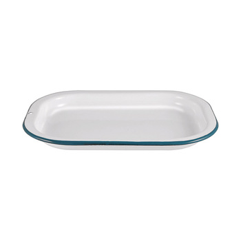 Urban Style Enamelware 21cm Porcelain w/ Blue Rim Tray - White