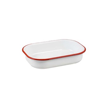 Urban Style Enamelware 21cm Multipurpose Rectangle Tray w/ Red Rim - White