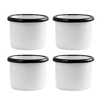 4x Urban Style Enamelware 5x4cm Ramekin w/ Black Rim - White