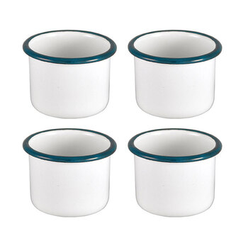 4x Urban Style Enamelware 5x4cm Ramekin w/ Blue Rim - White