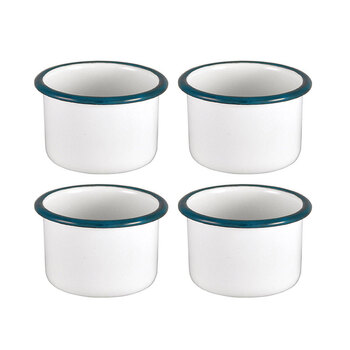 4x Urban Style Enamelware 7x4.5cm Ramekin w/ Blue Rim - White