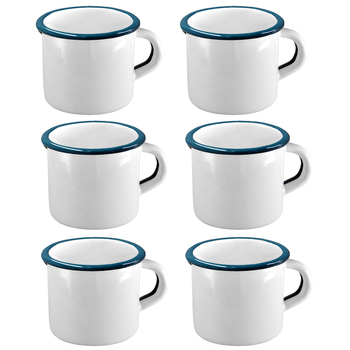 6pc Urban Style Enamelware 400ml Coffee Mug w/ Blue Rim - White