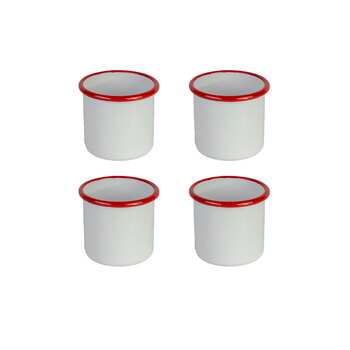 4x Urban Style Enamelware 280ml 7.5cm Porcelain w/ Red Rim Tumbler - White