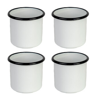 4x Urban Style Enamelware 8cm/360ml Porcelain w/ Black Rim Tumbler - White