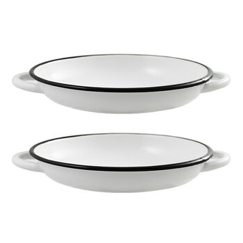 2x Urban Style Enamelware 22cm Ragout Plate w/ Black Rim - White