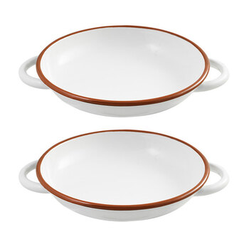 2x Urban Style Enamelware 24cm Ragout Plate w/ Red Rim - White
