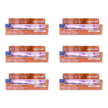 6x 2pc White Glo Anti-Plaque Toothbrush & Toothpaste Dental Care Set 100ml