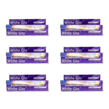 6x 2pc White Glo 2in1 w/ Mouthwash Toothbrush & Whitening Toothpaste Set 100ml