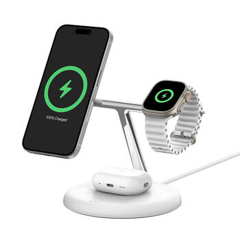 Belkin BoostCharge Pro 15W 3-in-1 Magnetic Wireless Charging Stand w/ Qi2 White