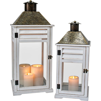 2pc LVD Lantern Nantucket Glass/Wood/Metal Candle Holder Home Decor Set