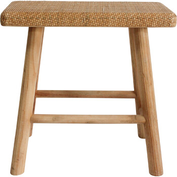 LVD Woven Rattan Timber 46x45cm Stool Bench Medium Rect Furniture - Natural