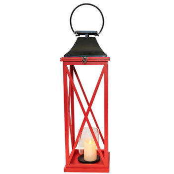 LVD Lantern Metal/Timber 75cm Candle Holder w/ Handle  LRG - Red/Black