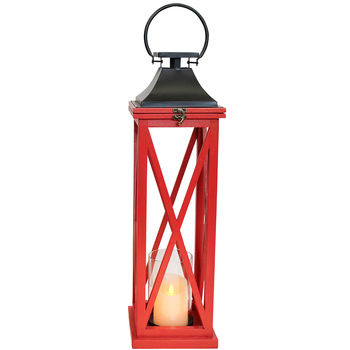 LVD Lantern Metal/Timber 61cm Candle Holder w/ Handle  MED - Red/Black