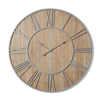E Style Daxton Metal/MDF 90cm Round Wall Clock - Natural/Grey