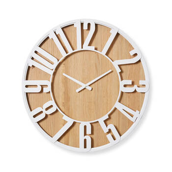 E Style Haddon Wooden Analogue Wall Clock Decor Round 60cm - White/Natural