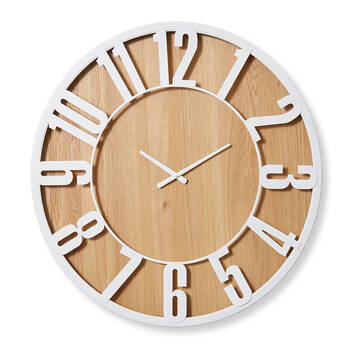 E Style Haddon Wooden Analogue Wall Clock Decor Round 80cm - White/Natural