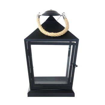 Esschert Design Black Lantern w/ Hanging Rope Indoor Outdoor Decor Small